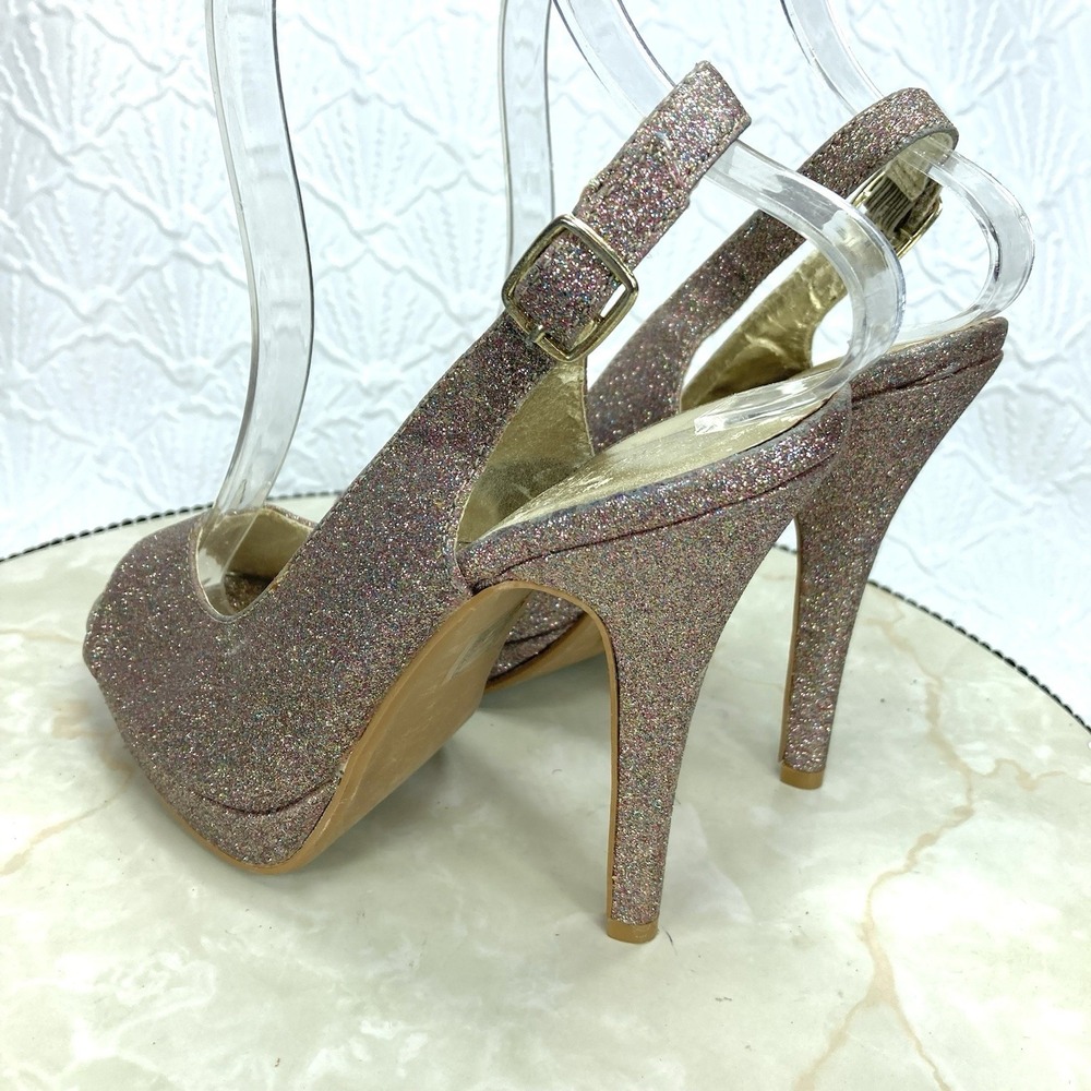 Forever 21 Glitter Slingback Platform Stiletto Heel Womens 7 Pink Peep Toe Pump - Picture 7 of 14